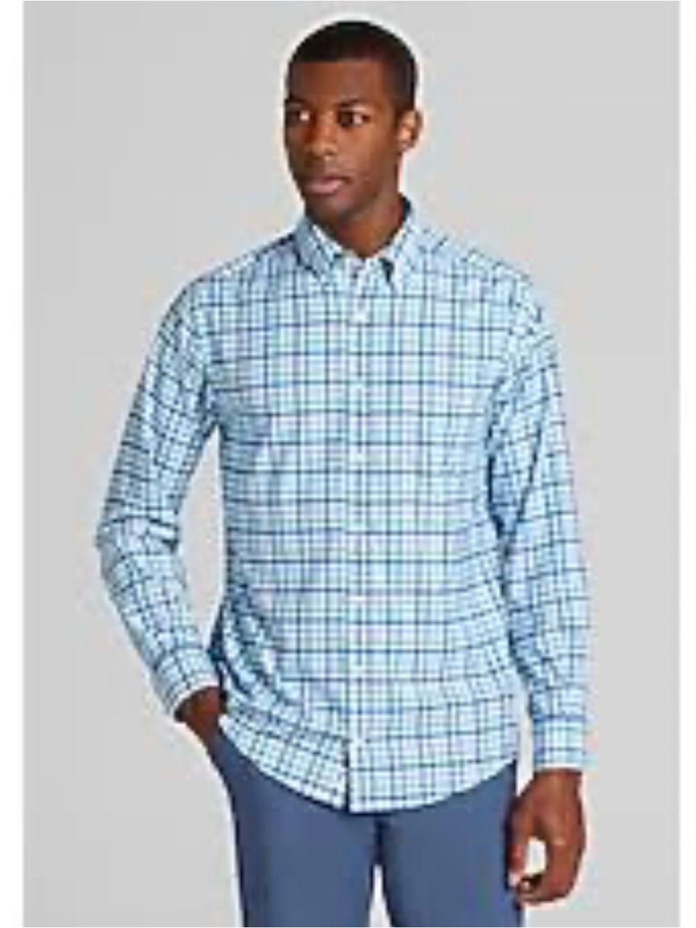 Jos. A. Bank Traveler's Collection Men's Blue Plaid Cotton Button-Down Shirt XXL